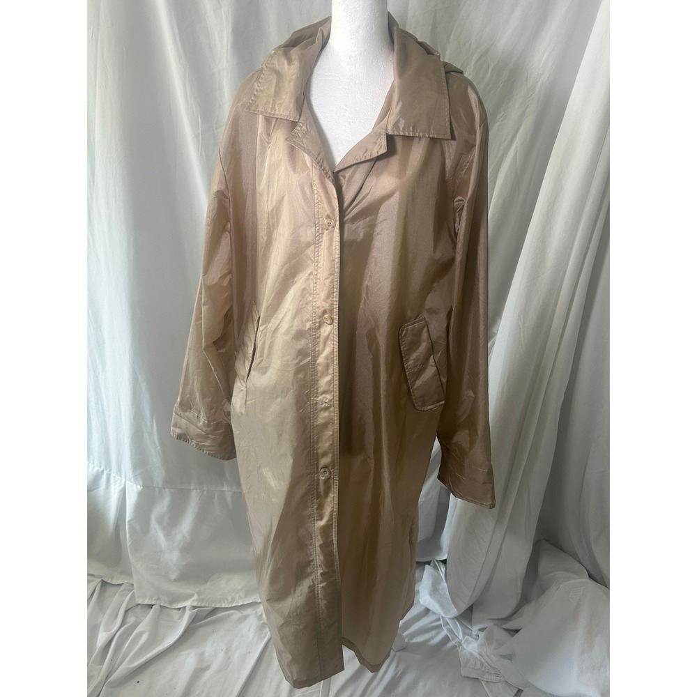 Totes Womens Vintage Tan Hooded Raincoat Button Front Jacket Size 12 RN 22605